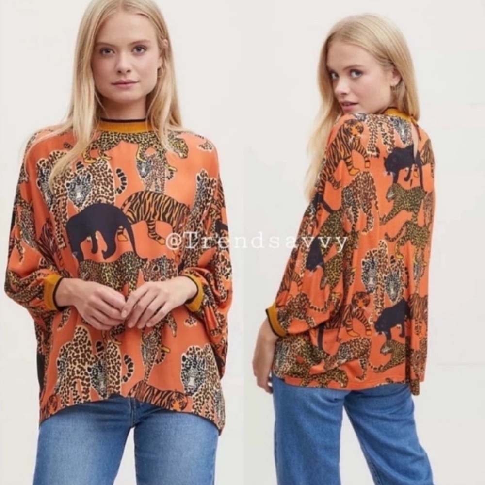 Anthropologie Conditions Apply Zaniya Menagerie Safari Animal Print Blouse M